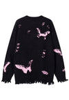 Ripped goth sweater shredded butterfly pattern chain jumper