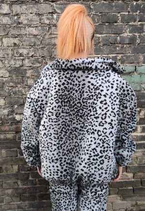 Leopard fleece bomber handmade animal 2 in 1 tie-dye jacket