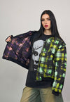 Tie-dye check varsity jacket green tartan reversible bomber