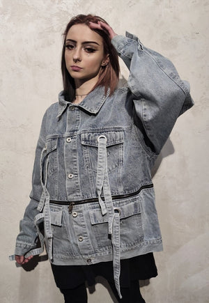 Detachable denim jacket 2 in 1 cropped jean coat in blue