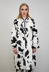 Cow print coat hooded faux fur spot pattern trench animal