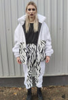 Grunge fleece bomber handmade Gothic zebra jacket in white