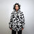 Cow fleece jacket white hooded animal print bomber festival coat furry overcoat spot print  pullover Dalmatian jumper psychedelic rave top