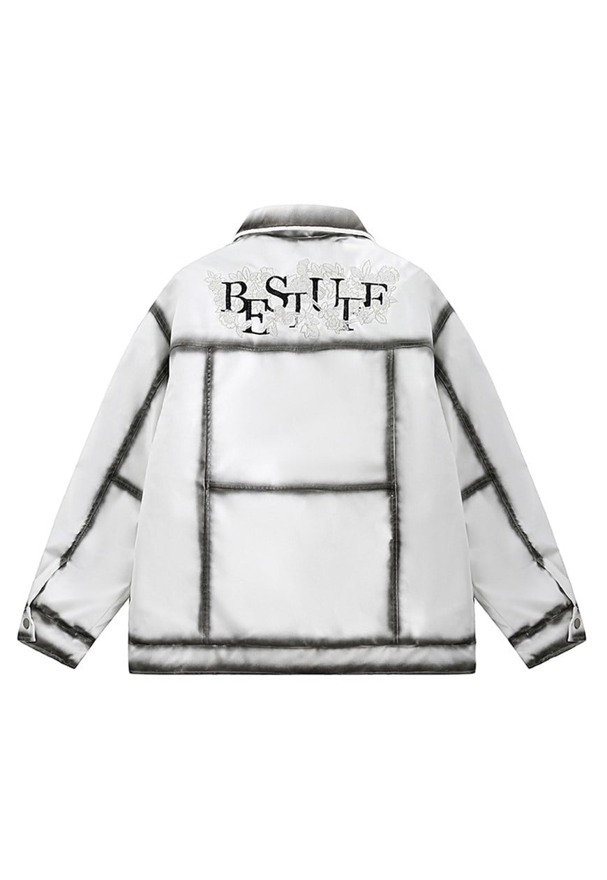 Faux leather winter jacket white padded PU grunge bomber