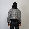 Hounds-tooth cropped jacket woolen dog-tooth bomber crop rocker check coat hooded varsity in black