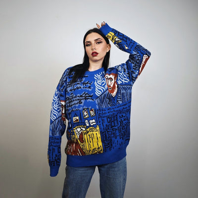 Van Gogh sweater pop art jumper psychedelic graffiti top knitted grunge pullover distressed 00s style artist knitwear in blue