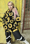 Sunflower fleece hoodie daisy print faux fur hooded jacket