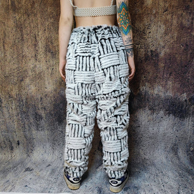 Faux fur joggers luxury detachable pants handmade stripe pattern shorts fluffy check premium overalls in beige black