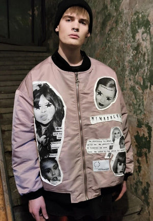 80s club kids varsity jacket American MA1 bomber pastel pink