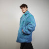 Neon blue fur coat luxury trench fluorescent psychedelic overcoat shaggy rave bomber festival luminous party jacket custom catwalk peacoat