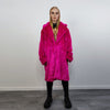 Neon faux fur longline coat shaggy trench bright raver bomber fluffy winter fleece festival jacket burning man coat in fuchsia pink