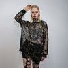 Transparent sequin top embellished mesh sweatshirt sheer blouse grunge catwalk jumper party see-through top festival glitter tee black