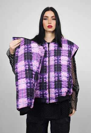 Tartan check varsity jacket yellow flame reversible bomber