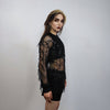 Transparent sequin top embellished mesh sweatshirt sheer blouse grunge catwalk jumper party see-through top festival glitter tee black