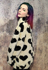 Heart fleece jacket faux fur love bomber retro coat cream