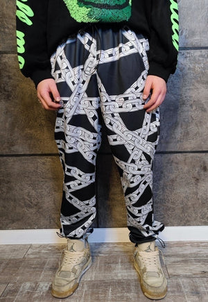 Chain print joggers handmade barbered wire overalls in black