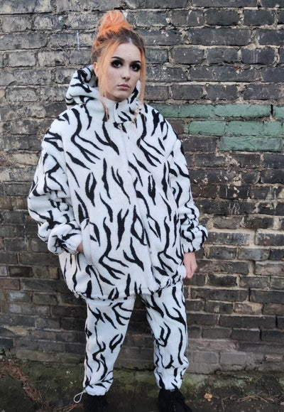 Gothic fleece bomber 2 in1 detachable handmade zebra jacket