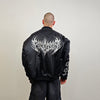 Gothic varsity jacket cross embroidered college bomber pentagram patch grunge coat 90s punk rocker windbreaker going out graffiti MA1 black