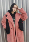 Fleece trench jacket in pastel pink faux fur fluffy mac coat