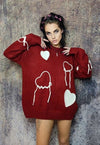 Heart sweater knitted grunge jumper fleece patch top in red