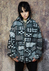 Patched woollen shirt jacket retro check bomber fluffy coat