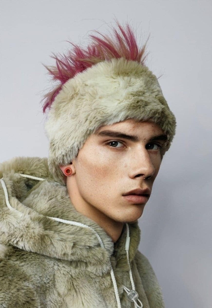 Fleece headband luxury fluffy head cover in tie-dye cream