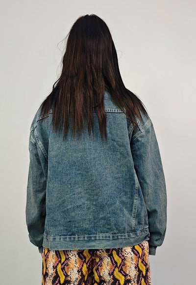 Denim sweatshirt acid blue round neck retro jean pullover