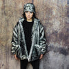 Faux fur luxury jacket handmade premium fleece jacket fluffy hooded coat grunge bomber tie-dye puffer in vintage acid grey