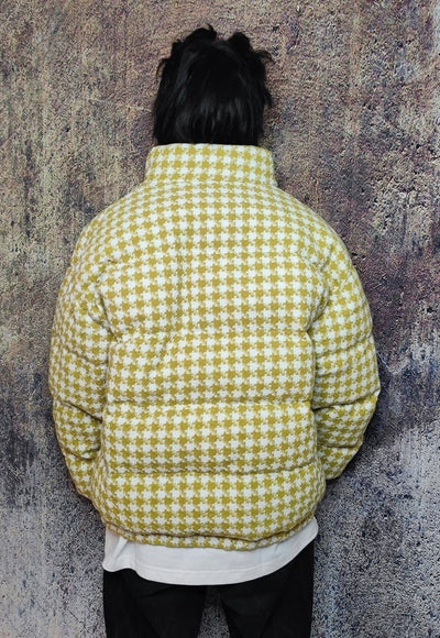 Dog-tooth jacket preppy bomber retro check coat in yellow