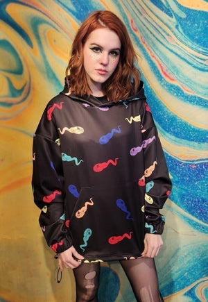 Emoji baggy hoodie handmade y2k cat cartoon pullover black