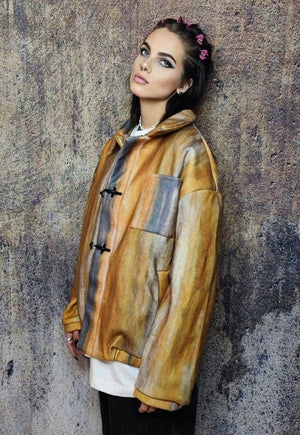 Abstract jacket utility buckle bomber retro coat in orange