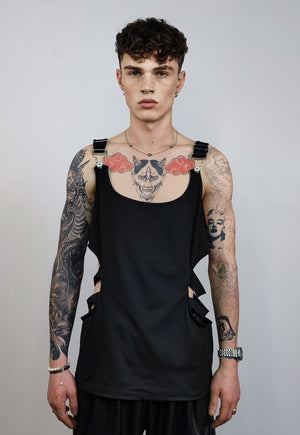 Cut-out sleeveless top raver multi hole tee cyberpunk vest