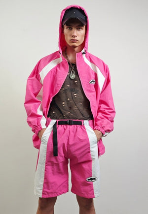 Pink sport shorts buckle belted colour block skater pants