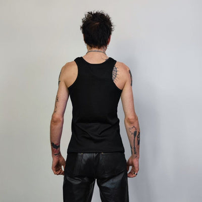 Button up sleeveless vest t-shirt Gothic tank top grunge crew neck tee rocker surfer vest in black