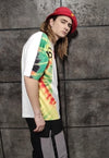 Tie-dye tropical t-shirt stitched acid fluorescent tee white