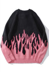 Oversized flame knitted sweater fire Korean jumper in pink