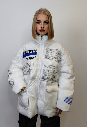 Transparent puffer jacket see-through padded bomber in white