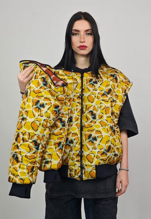 Giraffe print varsity jacket brown reversible 4in1 bomber