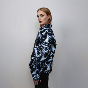 Thunder print jacket catwalk blazer utility going out bomber abstract print fancy dress varsity space pattern coat in black blue