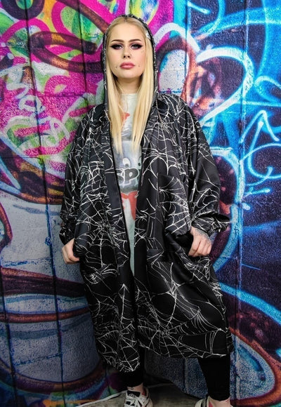 Spider web print jacket handmade Gothic windbreaker in black