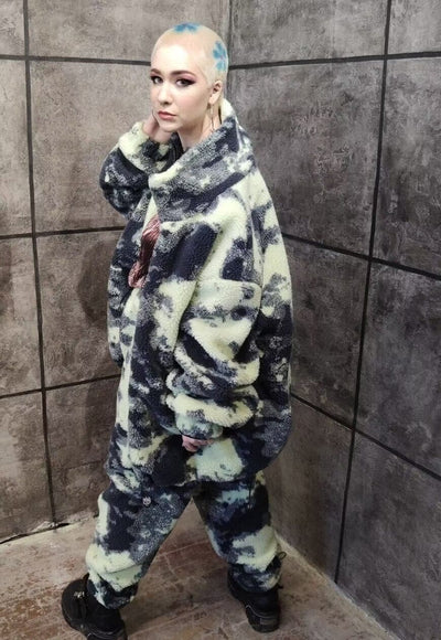 Gradient fleece bomber handmade tie-dye punk camo jacket