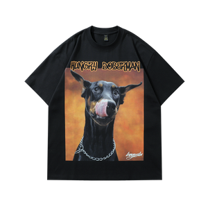 Hungry Doberman t-shirt pinscher print tee retro dog top in grey