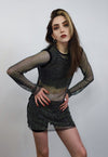 Diamante beaded mesh top transparent jumper seethrough black