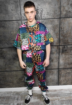 Leopard joggers handmade animal print overalls in rainbow