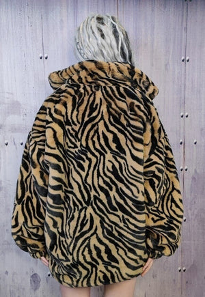 Zebra fleece jacket in brown animal print stripe bomber