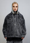 Hooded denim jacket faded gorpcore jean coat in washed grey