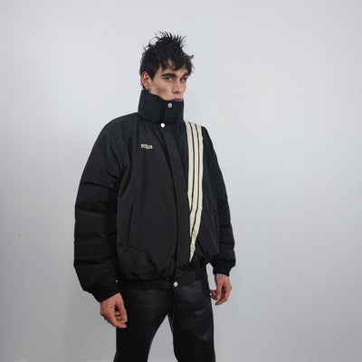 Utility bomber jacket striped puffer gorpcore coat techno varsity punk coat grunge jacket in black