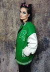 Pentagram patch varsity jacket college baseball bomber green