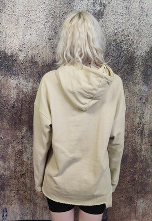 Unusual stitching hoodie Creepy eye punk pullover in cream