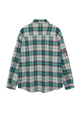 Retro check shirt long sleeve vintage wash top in green